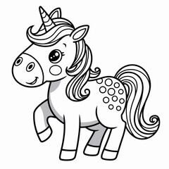 Fototapeta premium Cute Unicorn Coloring Page with Stars and Clouds
