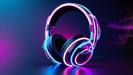 Futuristic Headphones with multicolored Neon lights