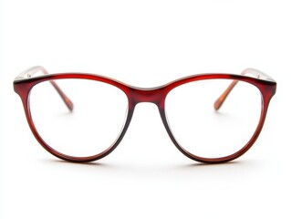 a pair of red framed eyeglasses on white background