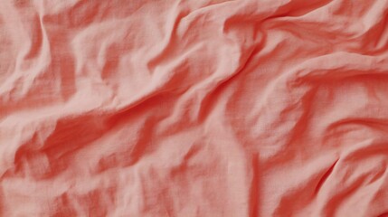 Coral Pink Fabric Texture Background Soft Draped Wrinkled Linen Cloth
