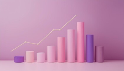 3D bar graph showing market growth rate, 3D display of rising graph