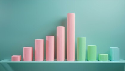 3D bar graph showing market growth rate, 3D display of rising graph