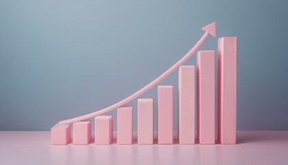 3D bar graph showing market growth rate, 3D display of rising graph