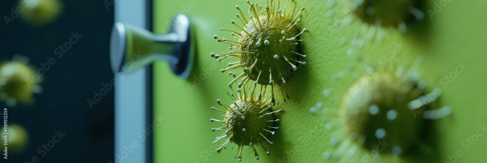 Poster Exploring the unseen world of microbes on common surfaces like door handles and smartphones in everyday environments. Generative AI