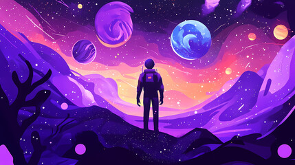 Obraz premium Intriguing purple space explorer. futuristic exploration concept. Starbound. Illustration