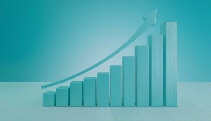 3D bar graph showing market growth rate, 3D display of rising graph