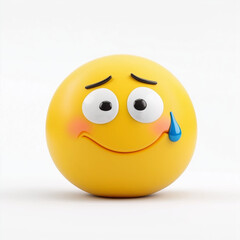 Yellow emoji with teary eyes, shy smile, and flushed cheeks, symbolizing a mix of embarrassment, gratitude, or joy in a delightful cartoon design
