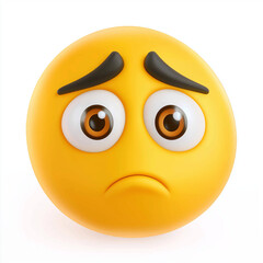 Worried yellow emoji with wide eyes, arched eyebrows, and a subtle frown, symbolizing concern, sympathy, or nervousness in a playful cartoon design