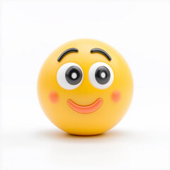 Yellow emoji face with a friendly smile and rosy cheeks, representing happiness and positivity, isolated on a white background