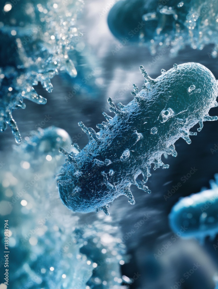 Aufkleber close view of microbes discovered on common surfaces such as door handles and smartphones during dai