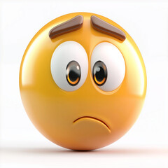 Naklejka premium Yellow emoji with a worried frown and raised eyebrows, expressing sadness and concern, isolated on white