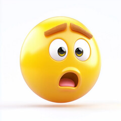 Fototapeta premium Yellow emoji with raised eyebrows and an open mouth, expressing shock and disbelief, isolated on a white background