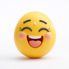 Fototapeta premium Smiling yellow emoji with rosy cheeks, closed eyes, and a small sweat drop, expressing happiness with relief, isolated on white