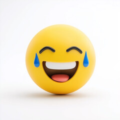 Fototapeta premium Laughing yellow emoji with teary eyes, open mouth, and cheerful expression, radiating happiness and humor, isolated on white