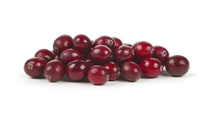 close up of cranberries on a white background