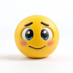 Blushing yellow emoji with sparkling eyes, raised eyebrows, and a shy smile, radiating innocence, sweetness, and a sense of bashful charm, isolated on white