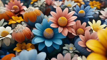 Vibrant AI Generated Flower Bouquet- Closeup of Colorful Daisy-like Blooms