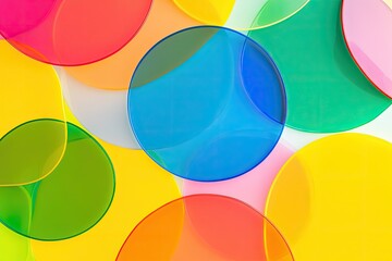 vibrant arrangement of overlapping translucent circles in bright primary colors creating playful intersections