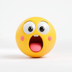 Fototapeta premium Yellow emoji with wide eyes, open mouth, and a shocked expression, showcasing surprise or fear, isolated on a clean white background