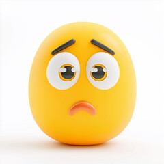 Fototapeta premium Yellow oval emoji with a frown, large watery eyes, and furrowed brows, conveying sadness or disappointment, set on a clean white background