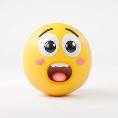 Fototapeta premium Yellow 3D emoji with wide eyes, open mouth, and raised eyebrows, expressing surprise or shock, placed against a clean white background