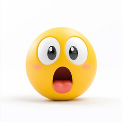 Yellow emoji with wide-open eyes, pink cheeks, and open mouth, conveying astonishment or wonder, set on a white backdrop