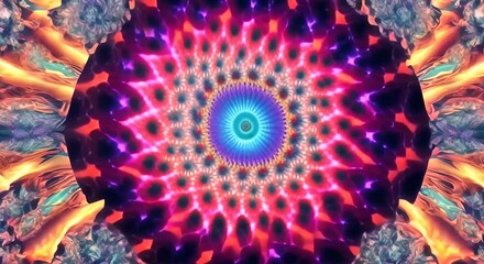 3D kaleidoscope mandala abstract background of trippy art psychedelic trance to open third eye with visuals energy chakra futuristic audiovisual vj seamless loop psychedelic moving energy background 4