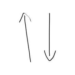 Linear arrows handwritten, vector lines up and down, isolated on a white background