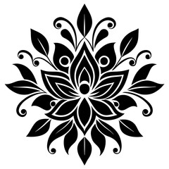 floral design, stylized flower shapes, flowing scrolls, and decorative accents. abstract floral ornament, petal patterns, ideal for use in decorative prints, wallpaper, mandala, digital art, template