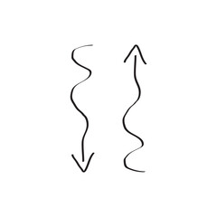 Linear arrows handwritten, vector lines up and down, isolated on a white background