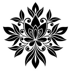 floral design, stylized flower shapes, flowing scrolls, and decorative accents. abstract floral ornament, petal patterns, ideal for use in decorative prints, wallpaper, mandala, digital art, template