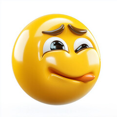 Fototapeta premium Yellow emoji with a cheeky tongue out and raised eyebrows, radiating playful mischief and fun, set on a clean white backdrop