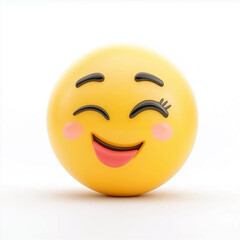 Fototapeta premium Yellow emoji with closed eyes, a wide smile, and rosy cheeks, radiating pure happiness and joy, set on a clean white backdrop
