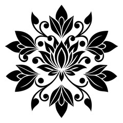 floral design, stylized flower shapes, flowing scrolls, and decorative accents. abstract floral ornament, petal patterns, ideal for use in decorative prints, wallpaper, mandala, digital art, template
