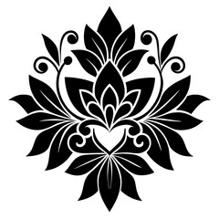 floral design, stylized flower shapes, flowing scrolls, and decorative accents. abstract floral ornament, petal patterns, ideal for use in decorative prints, wallpaper, mandala, digital art, template