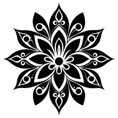 floral design, stylized flower shapes, flowing scrolls, and decorative accents. abstract floral ornament, petal patterns, ideal for use in decorative prints, wallpaper, mandala, digital art, template