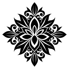 floral design, stylized flower shapes, flowing scrolls, and decorative accents. abstract floral ornament, petal patterns, ideal for use in decorative prints, wallpaper, mandala, digital art, template