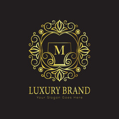 Letter Luxury brand logo design with a royal gold crown emblem and elegant typography
