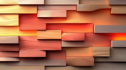 A 3D grid of wooden blocks glowing softly, creating a modern abstract look.
