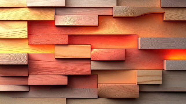 A 3D grid of wooden blocks glowing softly, creating a modern abstract look.