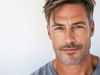 Obraz premium A man with a beard and a gray shirt