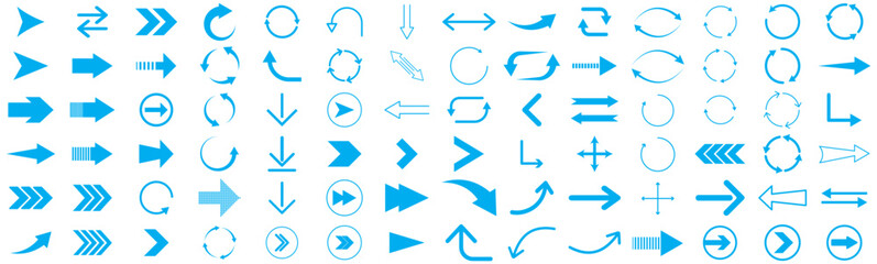 Arrow icon. Mega set of vector arrows. Arrows set. Arrow icon collection. Set different arrows or web design. Arrow flat style isolated on white background. Blue arrow icon vector set. long arrow icon