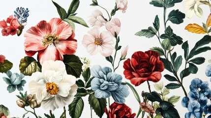 various flowers illustration on white background