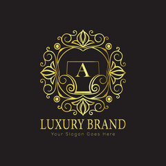 Letter Luxury brand logo design with a royal gold crown emblem and elegant typography
