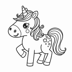 Cute Unicorn Coloring Page with Stars and Clouds