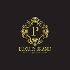Letter Luxury brand logo design with a royal gold crown emblem and elegant typography
