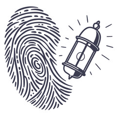 Single glowing digital fingerprint on a white background Illustrator Artwork