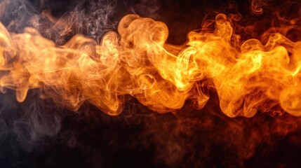Abstract orange and grey smoke on black background.