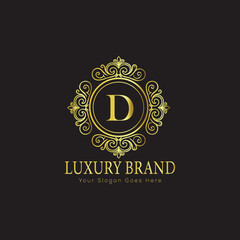 Letter Luxury brand logo design with a royal gold crown emblem and elegant typography
