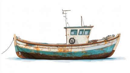 Obraz premium Vintage Mediterranean Boat with Old Propeller in Rusty Condition